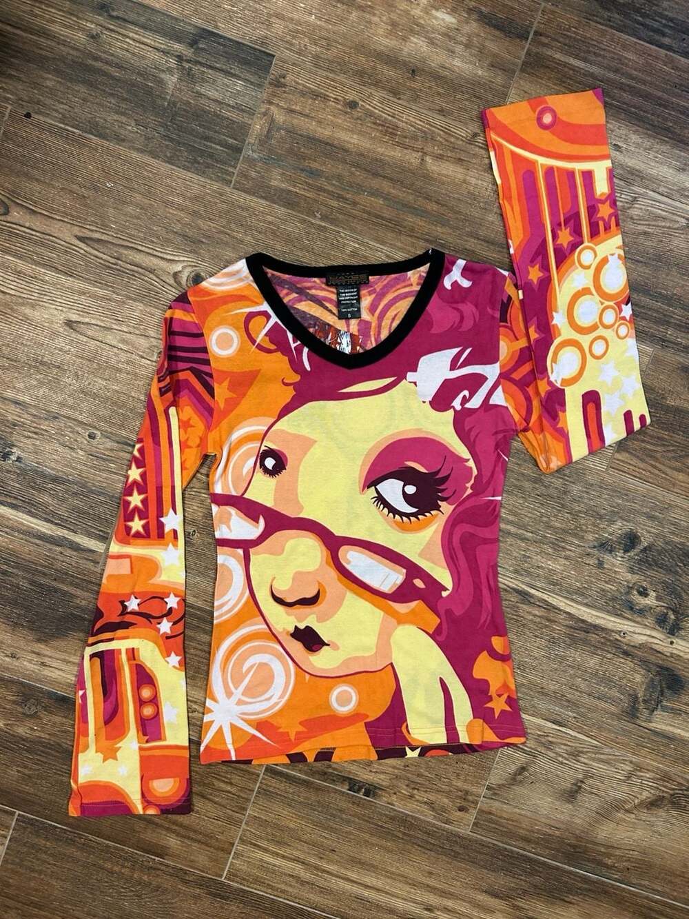 Hayes Spanish Knitwear Vintage Retro Face Graphic Long Sleeve T-Shirt NWT